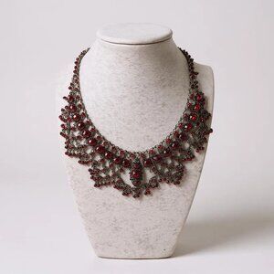 Victorian Look Vintage red Crystal On Black metal Necklace